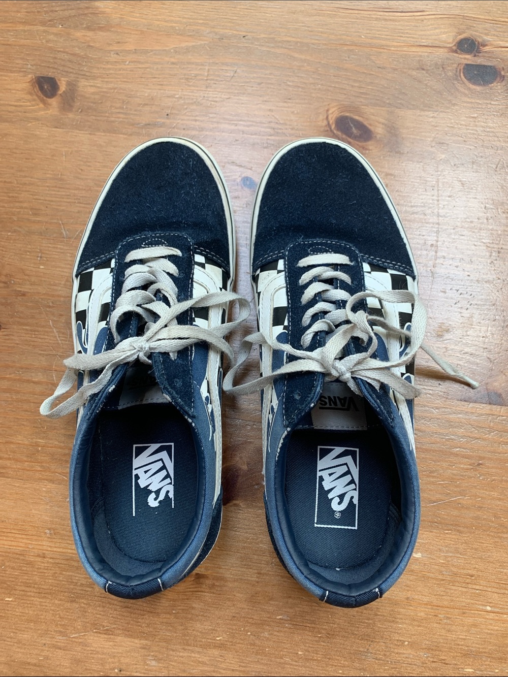 Blue Vans Black and White Checkerboard Skate Sneakers